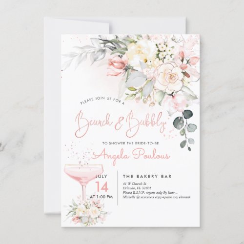 PixDezines Brunch Bubbly Cream Blush Roses Invitation