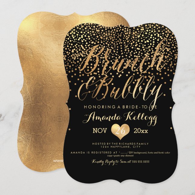 PixDezines Brunch & Bubbly Dazzled/Faux Gold Invitation (Front/Back)