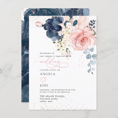 PixDezines Brunch Bubbly Navy Blush H2 flowers Inv Invitation