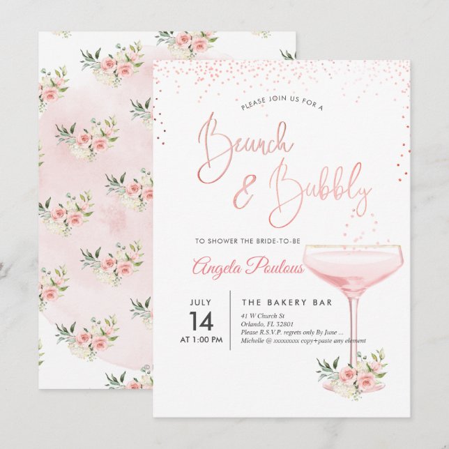 PixDezines Brunch Bubbly/Pink Champagne Glass Invitation (Front/Back)