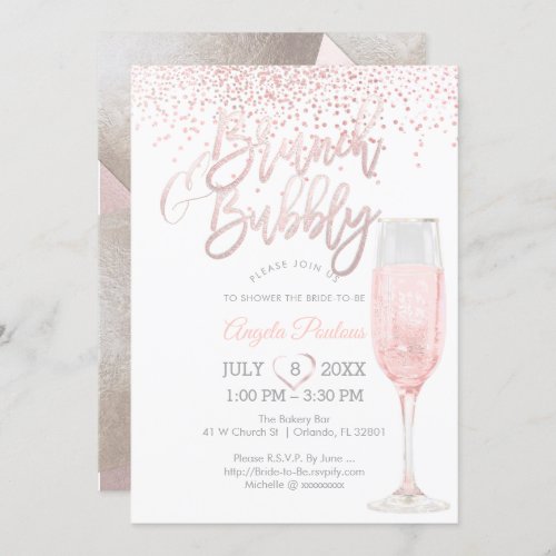 PixDezines Brunch BubblyPinkSilver Confetti Invitation