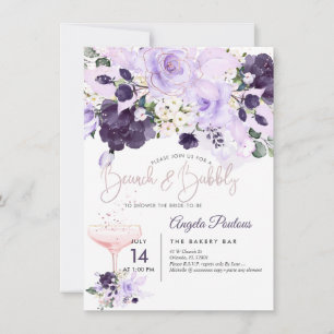 PixDezines Brunch Bubbly Purple H2 Flowers Invitat Invitation