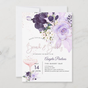PixDezines Brunch Bubbly Purple H2 Flowers Invitat Invitation