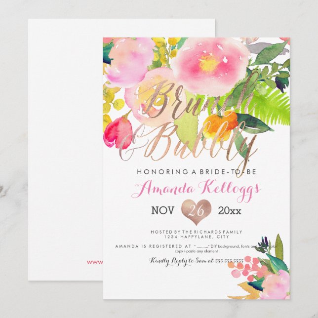 PixDezines Brunch & Bubbly Spring Floral Invitation (Front/Back)