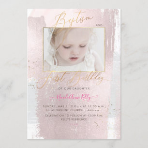 PixDezines Brushed Watercolor Baptism 1st Birthday Invitation