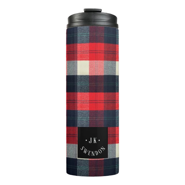 PixDezines Buffalo Plaid, Lumber Jack Monogram Thermal Tumbler (Front)