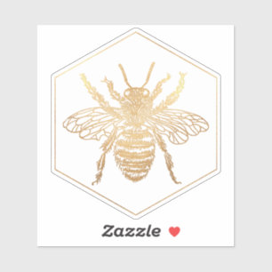 PixDezines Bumble Bee+Honeycomb, Faux Gold Sticker