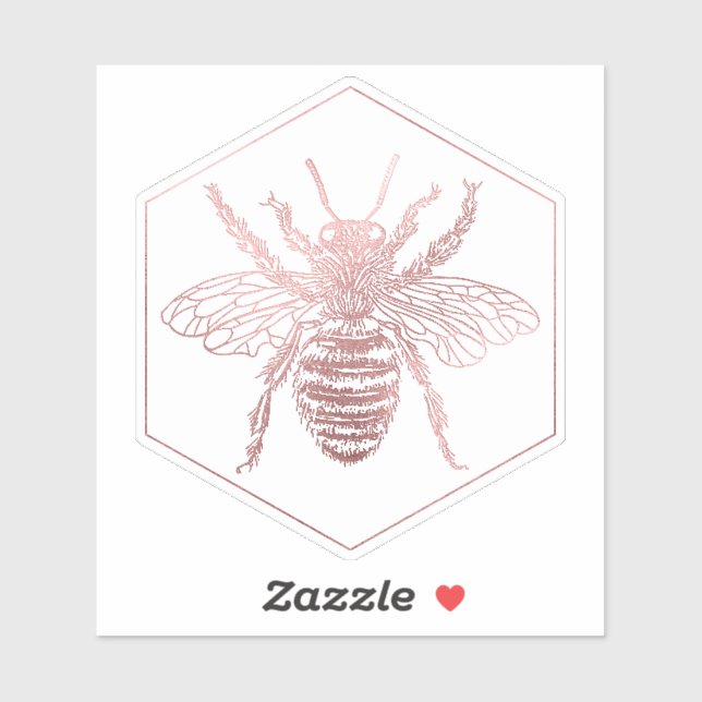 PixDezines Bumble Bee+Honeycomb, Faux Rose Gold Sticker (Sheet)