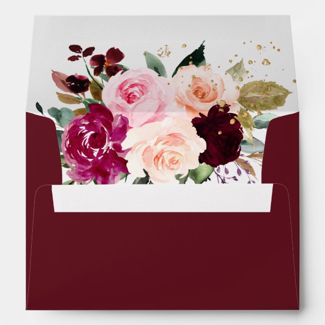 PixDezines Burgundy Blush Pink Flowers DIY Colors Envelope (Back (Bottom))