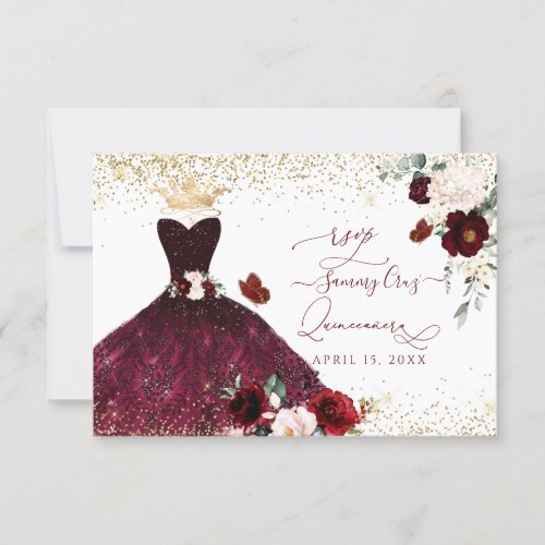 PixDezines Burgundy Blush Roses Quinceanera RSVP  Invitation