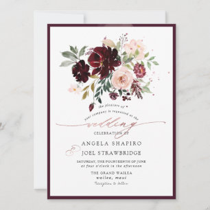 PixDezines Burgundy Blush Watercolor Flowers Invitation