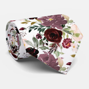 PixDezines Burgundy Mauve H2 Botanical Neck Tie