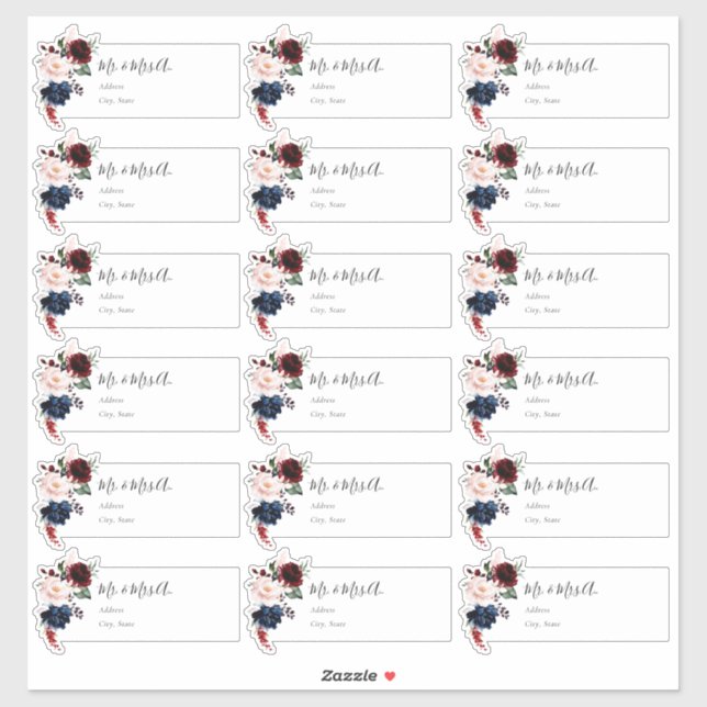 PixDezines Burgundy Roses Individual Guest Label (Sheet)