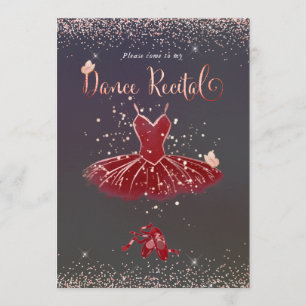 PixDezines Burgundy Tutu Butterflies Dance Recital Invitation