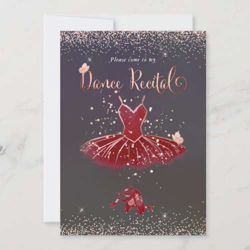 PixDezines Burgundy Tutu Butterflies Dance Recital Invitation