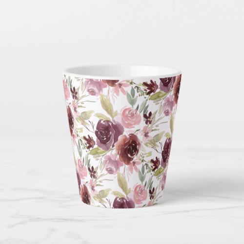 PixDezines Burgundy Watercolor Flowers Latte Mug