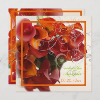 Pixdezines Burnt Orange Calla Lily Bouquet Invitation by custom_stationery at Zazzle