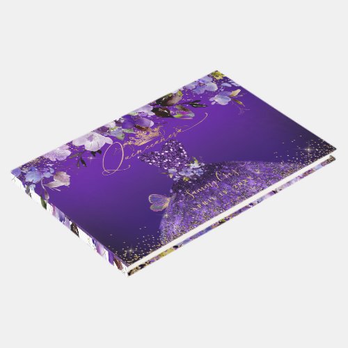 PixDezines Butterflies Quinceanera Dark Purple Guest Book