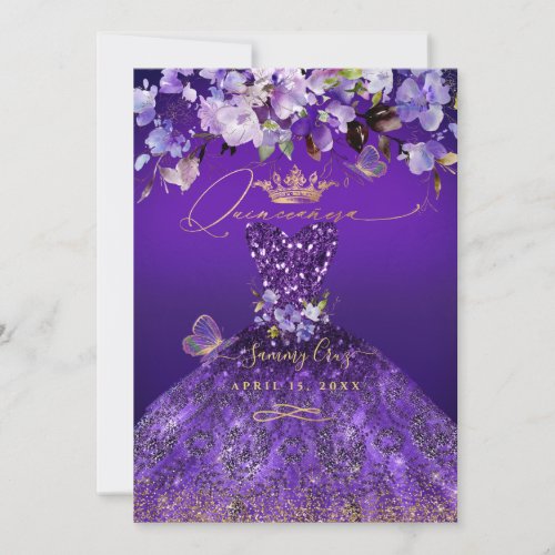 PixDezines Butterflies Quinceanera Dark Purple Invitation