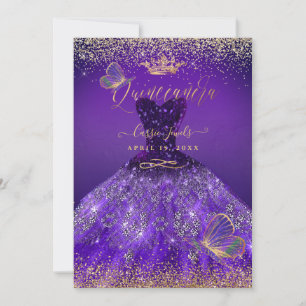 PixDezines Butterflies Quinceanera, Dark Purple Invitation