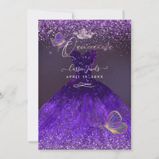 PixDezines Butterflies Quinceanera, Ultra Violet Invitation