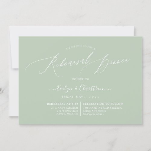 PixDezines Celadon Green Rehearsal Dinner Invitation