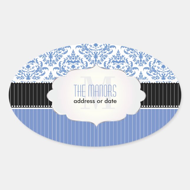 PixDezines celeste damask/DIY background color Oval Sticker (Front)