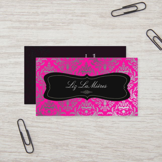 PixDezines Céline Damask / Faux Silver /DIY color Business Card (Front/Back In Situ)