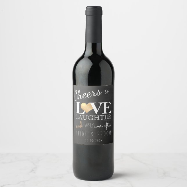 PixDezines Chalkboard+Faux Gold Heart Wine Label (Front)