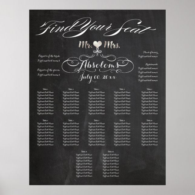 PixDezines Chalkboard Find Your Seat/Seating Chart (Front)