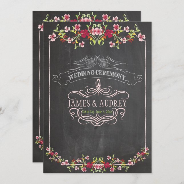 PixDezines chalkboard/floral/diy background color Invitation (Front/Back)