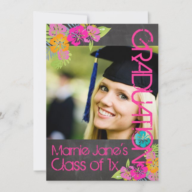 PixDezines chalkboard+floral/graduation Invitation (Front)