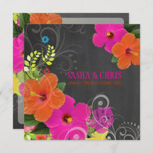 PixDezines Chalkboard/Pink/Orange Hibiscus Invitation