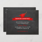 PixDezines chalkboard+red cap graduation Invitation Postcard (Front/Back)