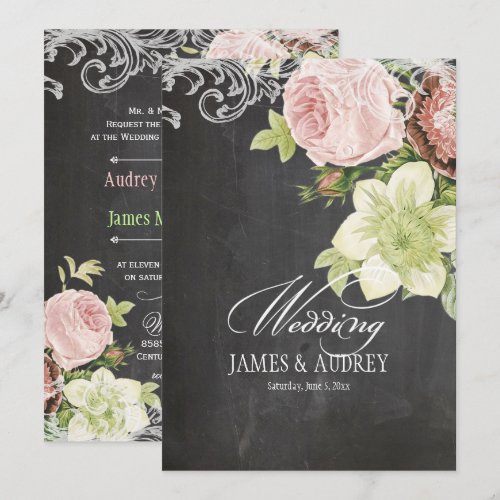 PixDezines chalkboard/rococo/vintage roses Personalized Invitations