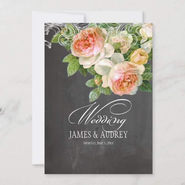 PixDezines chalkboard/rococo/vintage roses Invitation (Front)