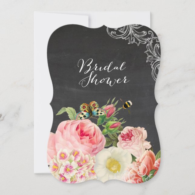 PixDezines chalkboard/victorian roses/bridal showe Invitation (Front)