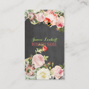 PixDezines Chalkboard+Vintage Peonies Business Card