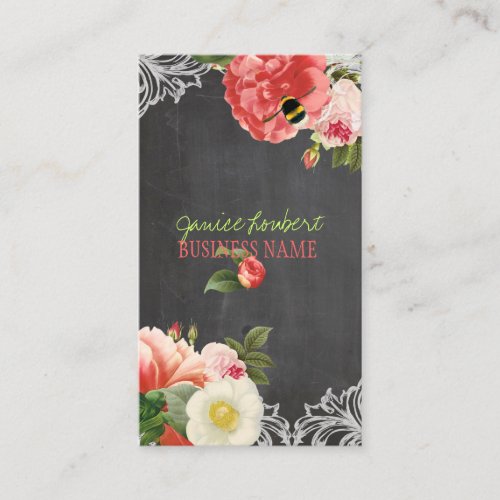 PixDezines chalkboard+vintage peonies Business Card Template