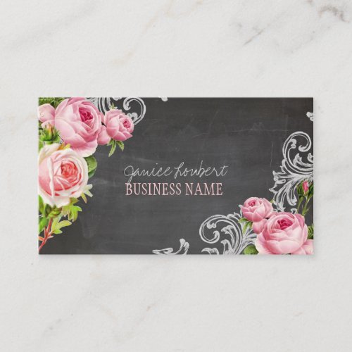 PixDezines chalkboard+vintage roses Business Cards