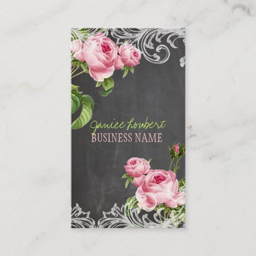 PixDezines chalkboard+vintage roses Business Card