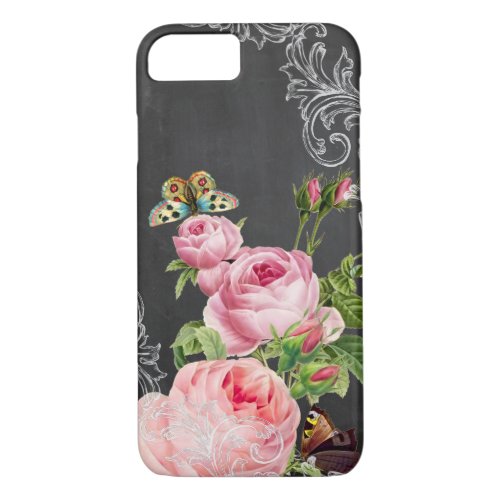 PixDezines chalkboardvintage roses iPhone 87 Case