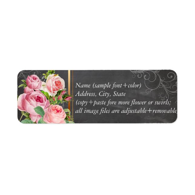 PixDezines chalkboard+vintage roses Label (Front)