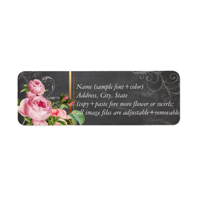 PixDezines chalkboard+vintage roses Label (Front)
