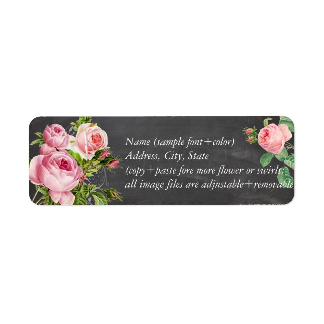 PixDezines chalkboard+vintage roses Label (Front)