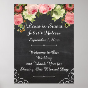PixDezines  chalkboard/vintage roses/reception Poster