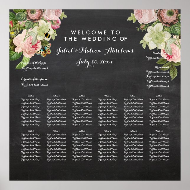 PixDezines chalkboard+vintage roses/seating chart (Front)
