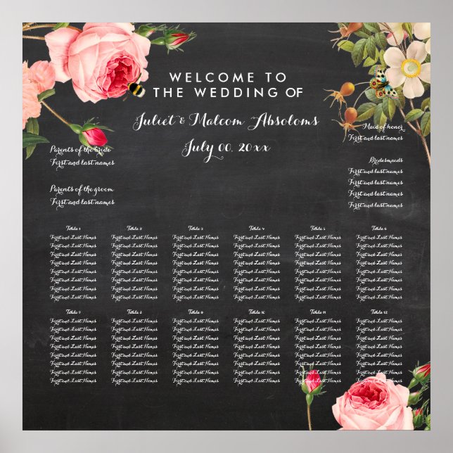 PixDezines chalkboard+vintage roses/seating chart (Front)