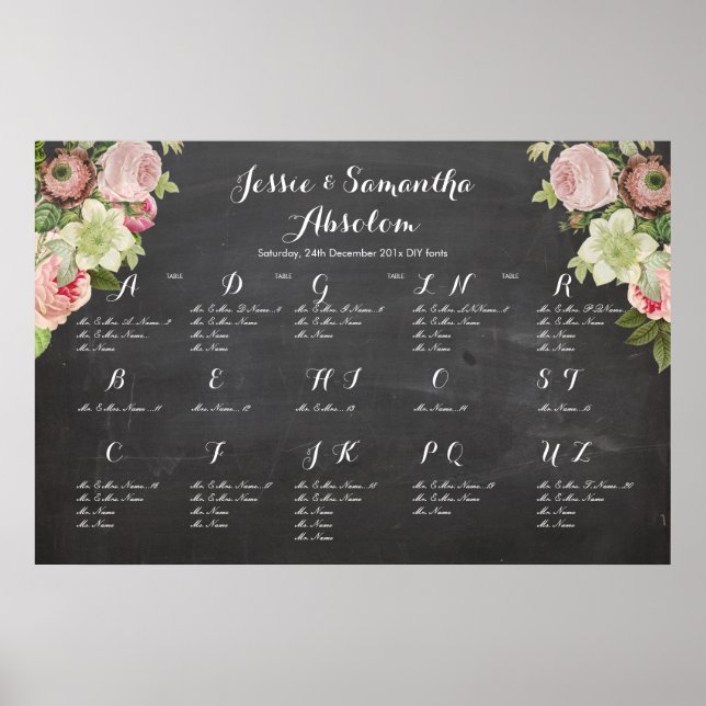 PixDezines chalkboard+vintage roses/seating chart (Front)