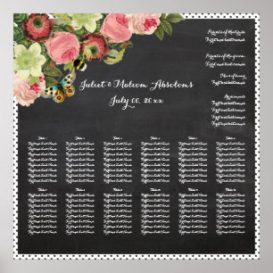 PixDezines chalkboard+vintage roses/seating chart